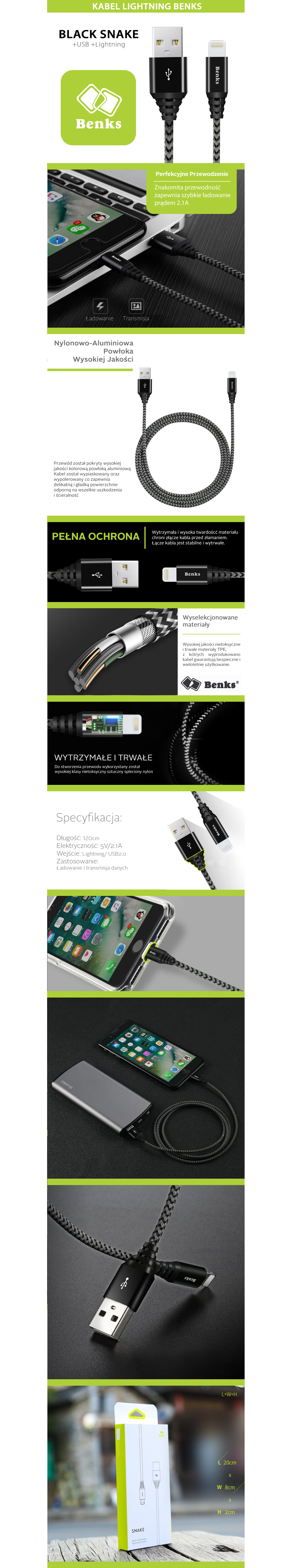 Kabel Benks Snake - Lightning- USB 120cm - Black