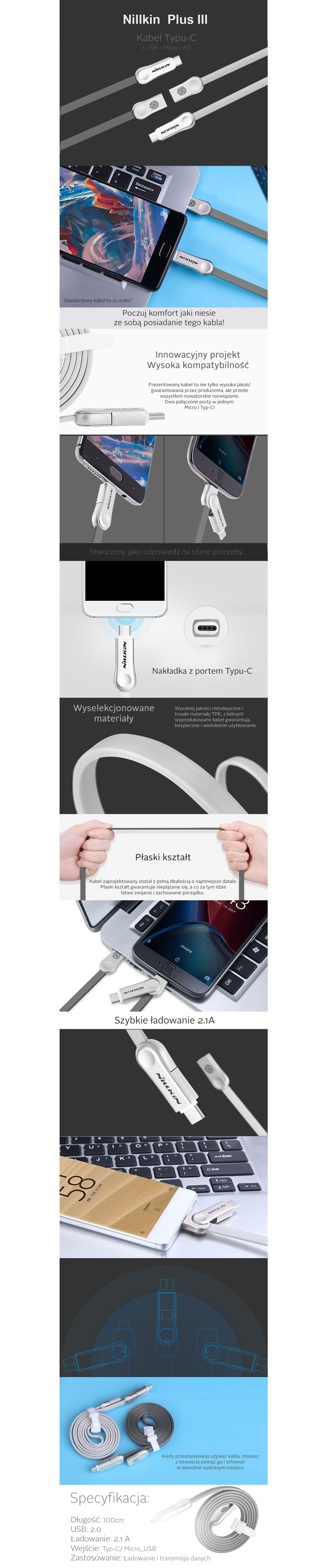Kabel Nillkin Plus III Cable Type-C & Micro -White
