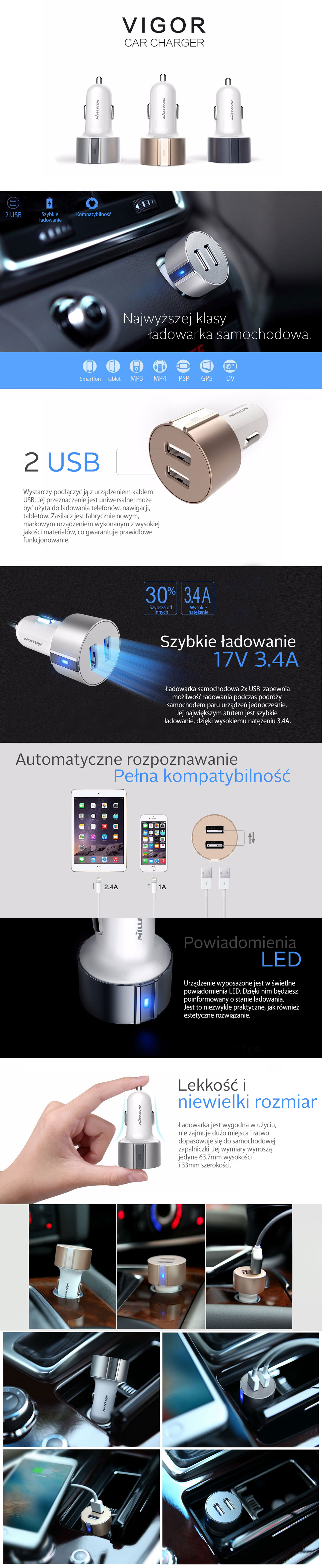 Ładowarka Nillkin Vigor Car Charger - Silver