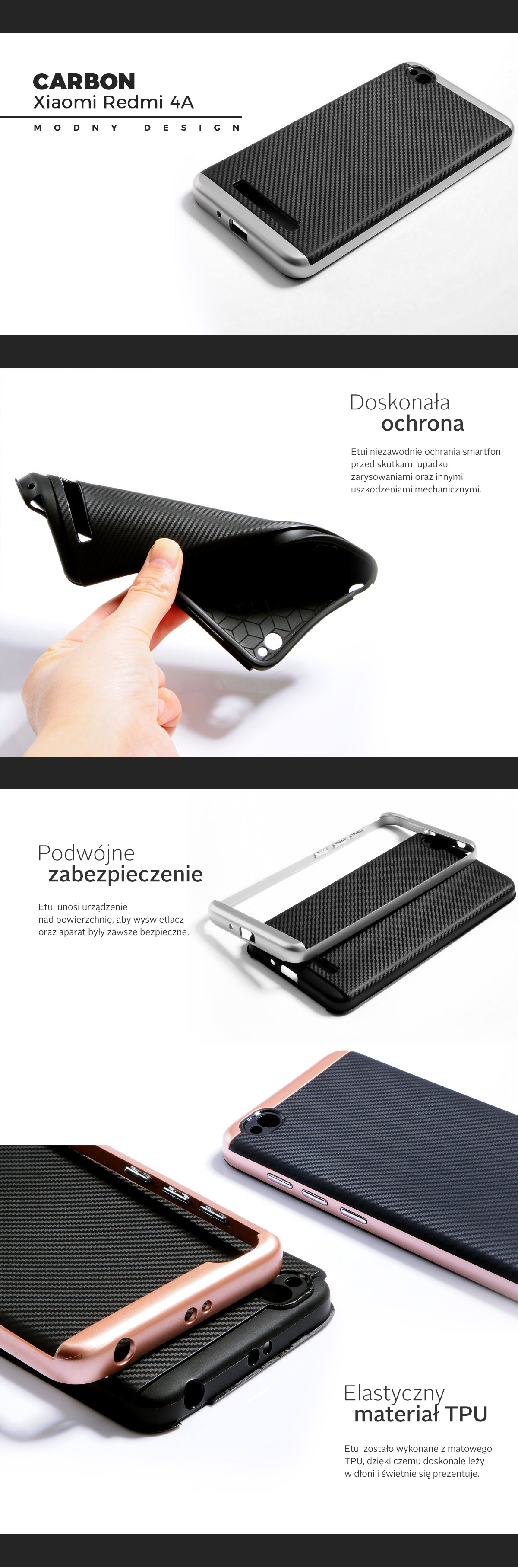 Etui Carbon Case Xiaomi Redmi 4A - Silver
