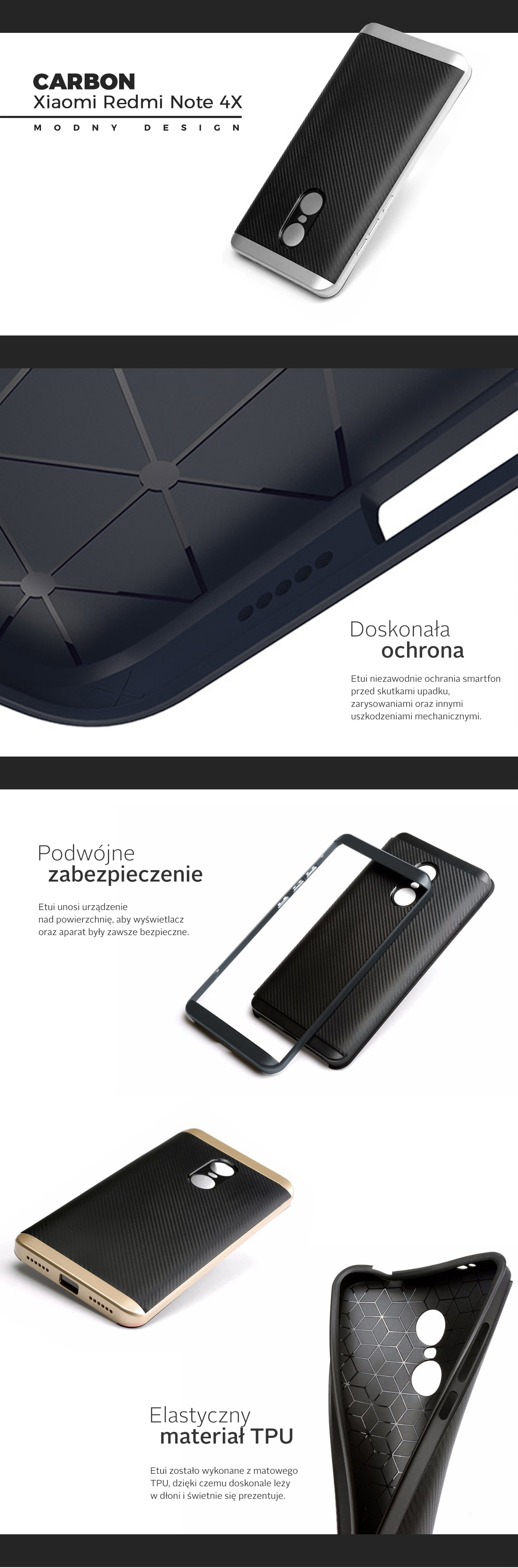 Etui Carbon Case Xiaomi Redmi Note 4X - Silver